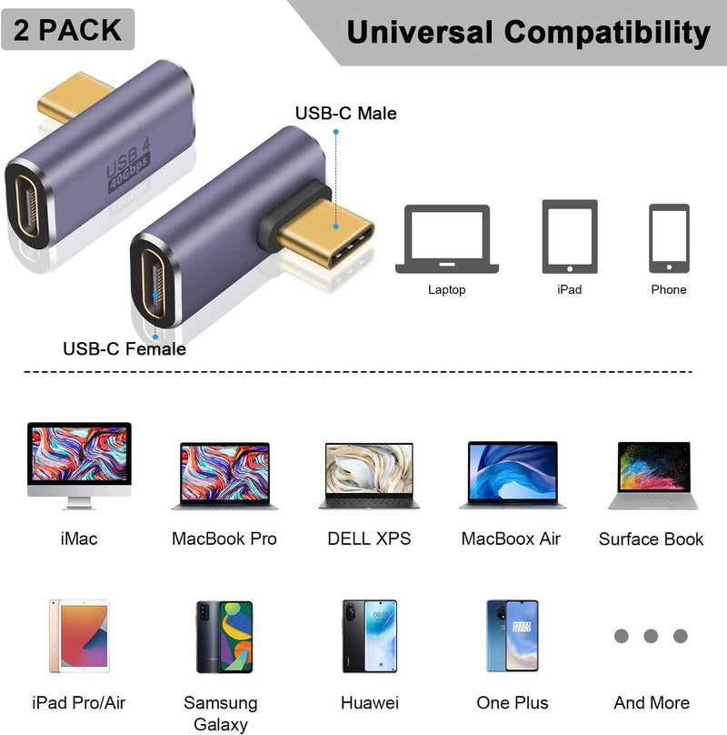 Poyiccot USB C Right Angle Adapter 40Gbps, 8K@60Hz, 100W, USB C 90 Degree Adapter, Right Angle Type C Male to Female Extender Thunderbolt 4 Connector for iPhone/PC/Galaxy S23, 2-Pack - Image 5